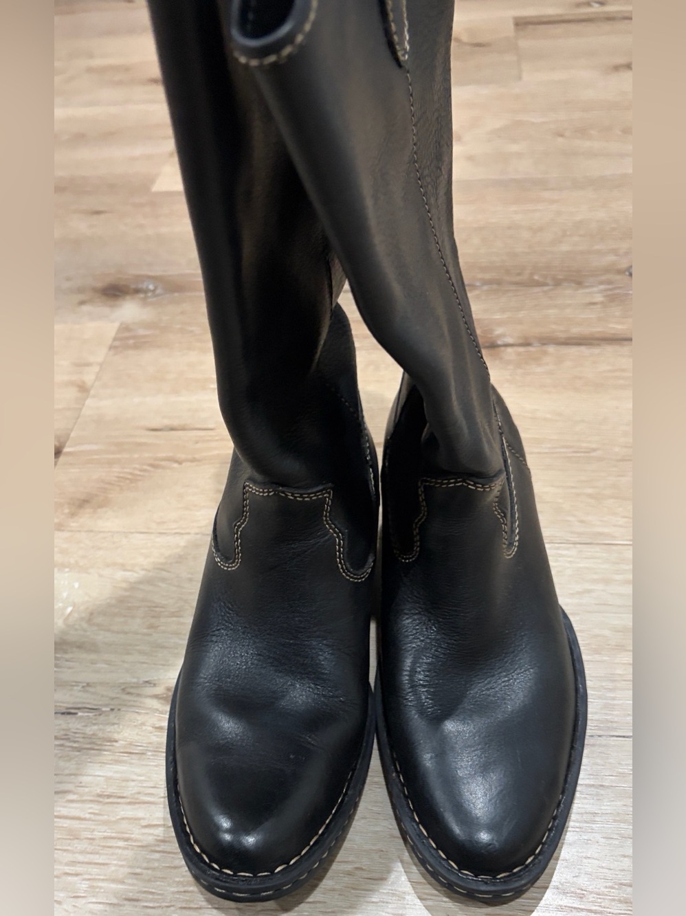 Børn Black Leather Tall Western Riding Boots - Size 6/36.5